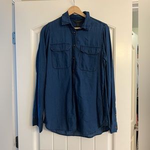 J. Crew Women’s shirt, button down at the top, chambray/denim appearance, 8 Tall